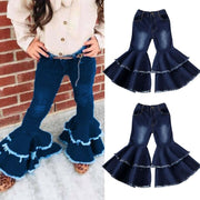 Fashion Girls Flared Trousers Jeans Bell-bottom Trousers Wide Leg Denim Pants - MomyMall Blue / 2-3 Years