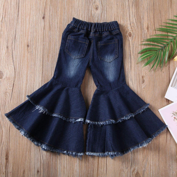 Fashion Girls Flared Trousers Jeans Bell-bottom Trousers Wide Leg Denim Pants - MomyMall