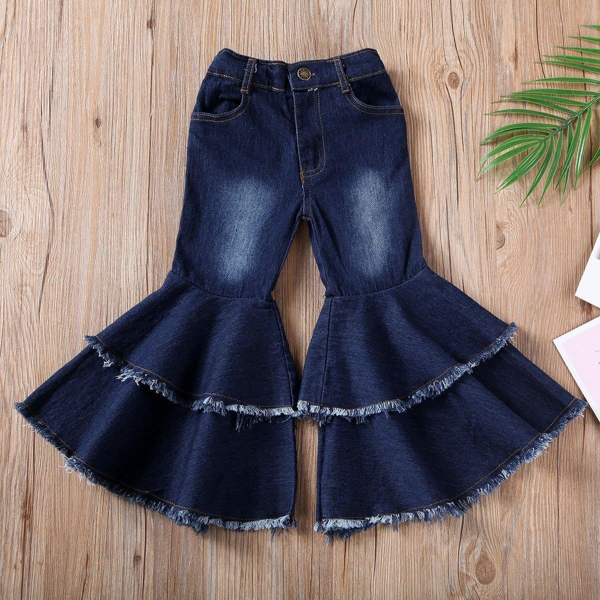 Fashion Girls Flared Trousers Jeans Bell-bottom Trousers Wide Leg Denim Pants - MomyMall