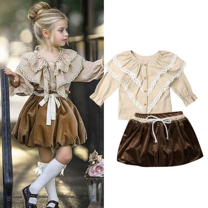 Girl Party Autumn Long Sleeve Ruffle Tops +Tutu Skirt 2 Pcs Outfits 1-6 Years - MomyMall