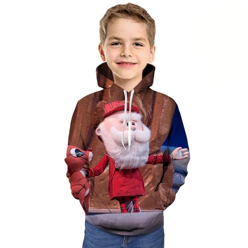 Kids Boy Christmas T shirt Cartoon Hoodie Santa Reindeer 3D Printed Sweatshirt - MomyMall