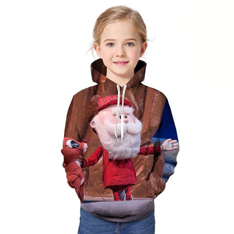 Kids Boy Christmas T shirt Cartoon Hoodie Santa Reindeer 3D Printed Sweatshirt - MomyMall