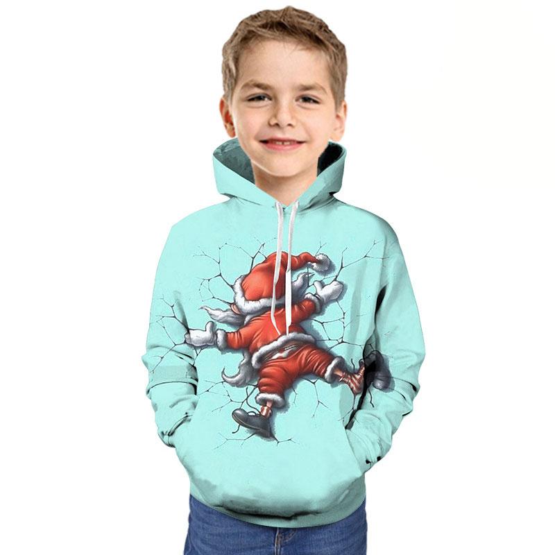 Kids Boy Christmas T shirt Cartoon Hoodie Santa Reindeer 3D Printed Sweatshirt - MomyMall Green / 2-3 Years