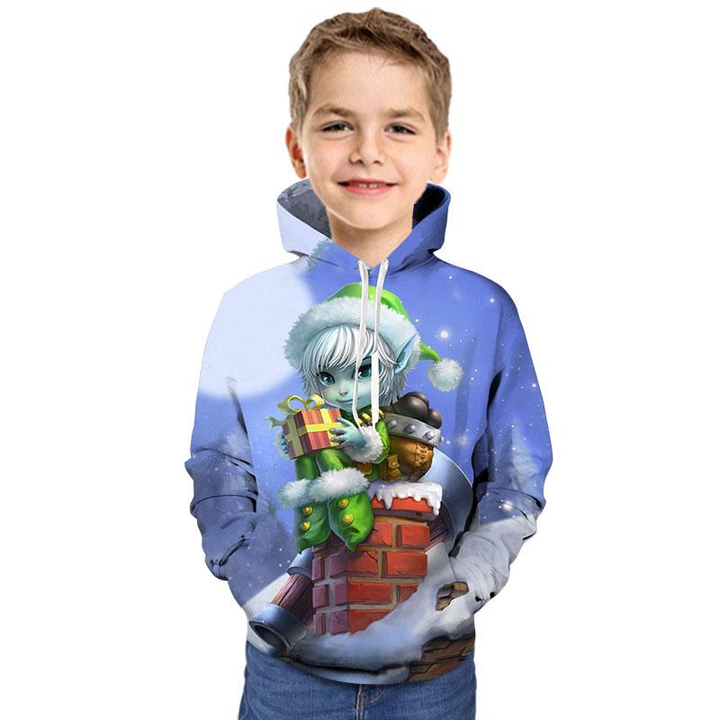 Kids Boy Christmas T shirt Cartoon Hoodie Santa Reindeer 3D Printed Sweatshirt - MomyMall Blue / 2-3 Years