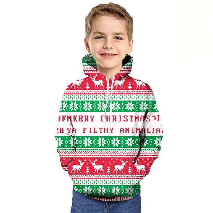 Kids Boy Christmas T shirt Cartoon Hoodie Santa Reindeer 3D Printed Sweatshirt - MomyMall Striped / 2-3 Years