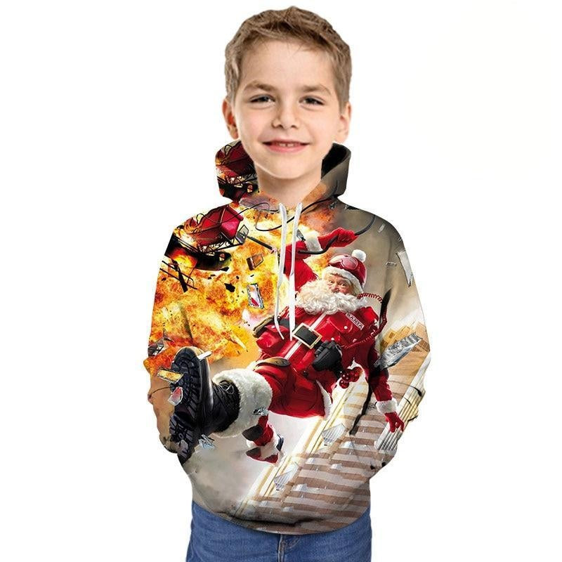 Kids Boy Christmas T shirt Cartoon Hoodie Santa Reindeer 3D Printed Sweatshirt - MomyMall Yellow / 2-3 Years