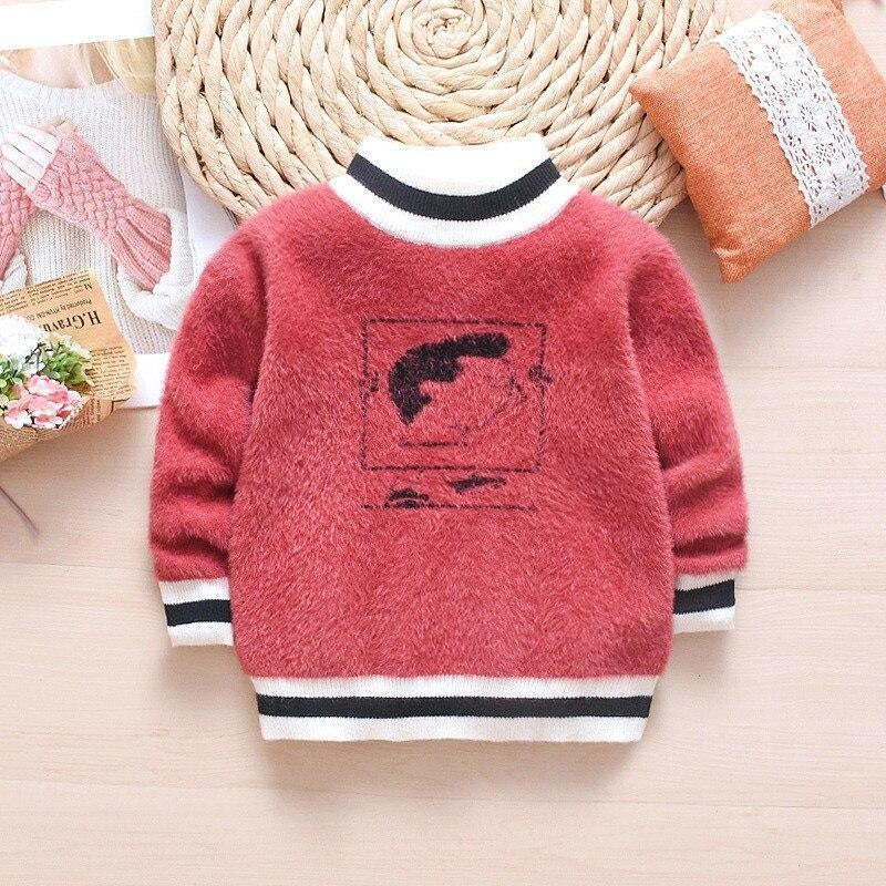 Kids Girl Autumn Winter Knit Sweater Hooded Velvet Cartoon Sweater - MomyMall