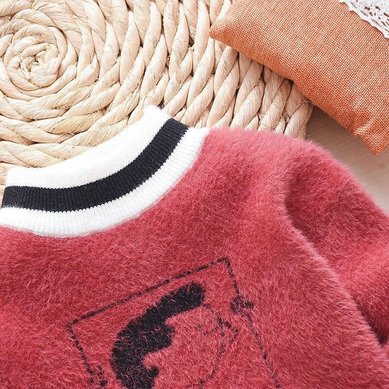 Kids Girl Autumn Winter Knit Sweater Hooded Velvet Cartoon Sweater - MomyMall