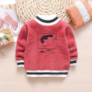 Kids Girl Autumn Winter Knit Sweater Hooded Velvet Cartoon Sweater - MomyMall Red / 2-3 Years