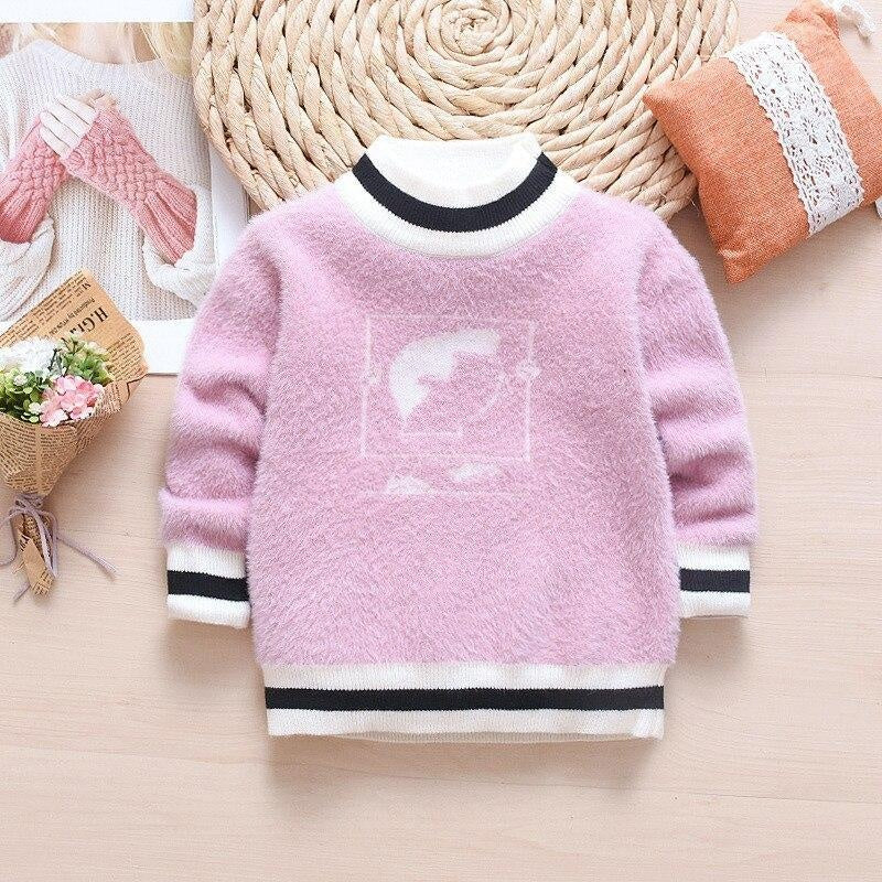 Kids Girl Autumn Winter Knit Sweater Hooded Velvet Cartoon Sweater - MomyMall Purple / 2-3 Years