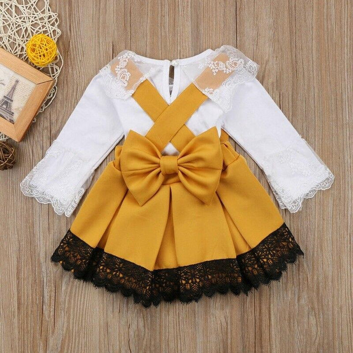 Kid Baby Girl Lace Romper Bow Princess Party Skirt Dress Outfit 0-2 Years - MomyMall Yellow / 0-3 Months