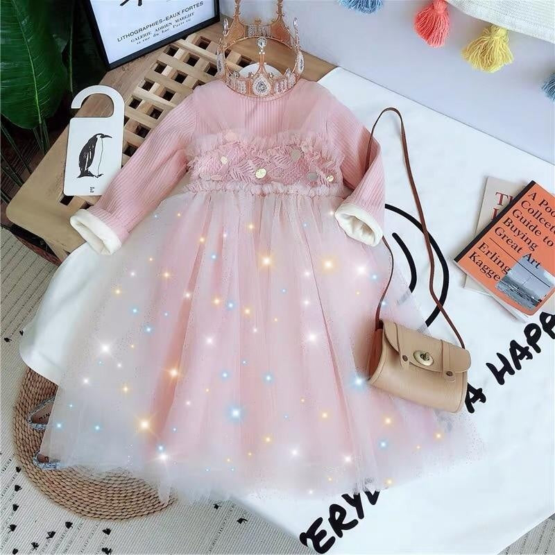 Baby Girl Winter Princess Lace Sequins Velvet Warm Birthday Party Dresses 1-6Y - MomyMall