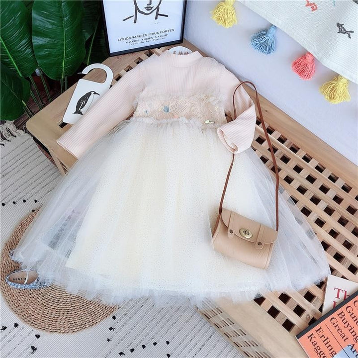 Baby Girl Winter Princess Lace Sequins Velvet Warm Birthday Party Dresses 1-6Y - MomyMall Beige / 1-2 years
