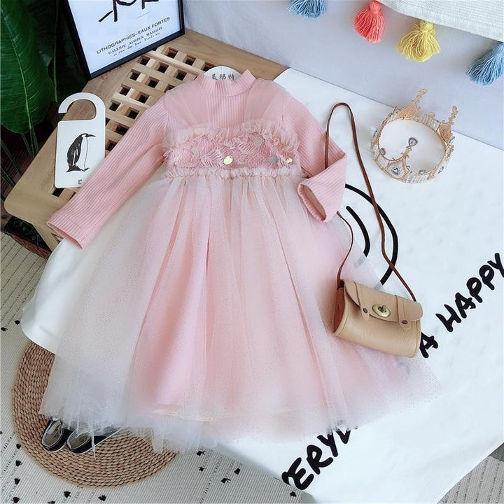 Baby Girl Winter Princess Lace Sequins Velvet Warm Birthday Party Dresses 1-6Y - MomyMall Pink / 1-2 years