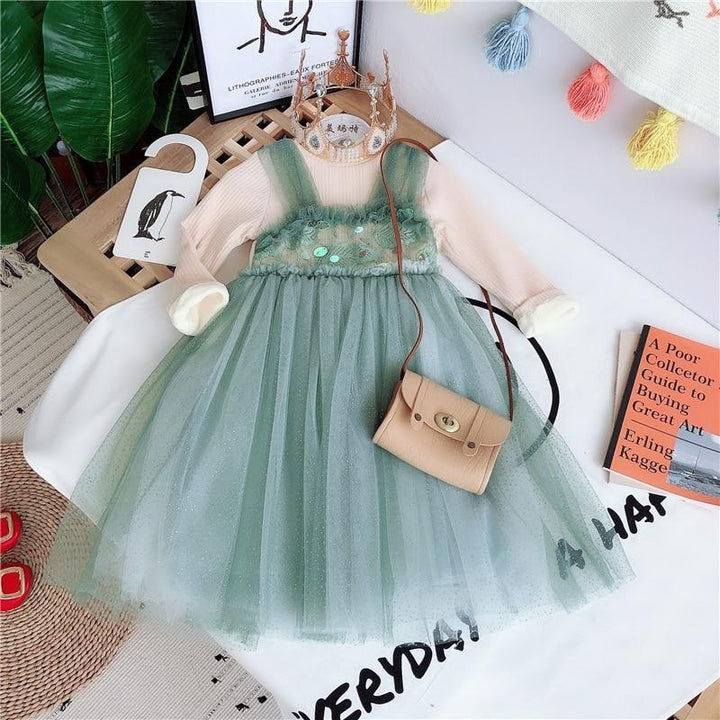 Baby Girl Winter Princess Lace Sequins Velvet Warm Birthday Party Dresses 1-6Y - MomyMall Green / 1-2 years