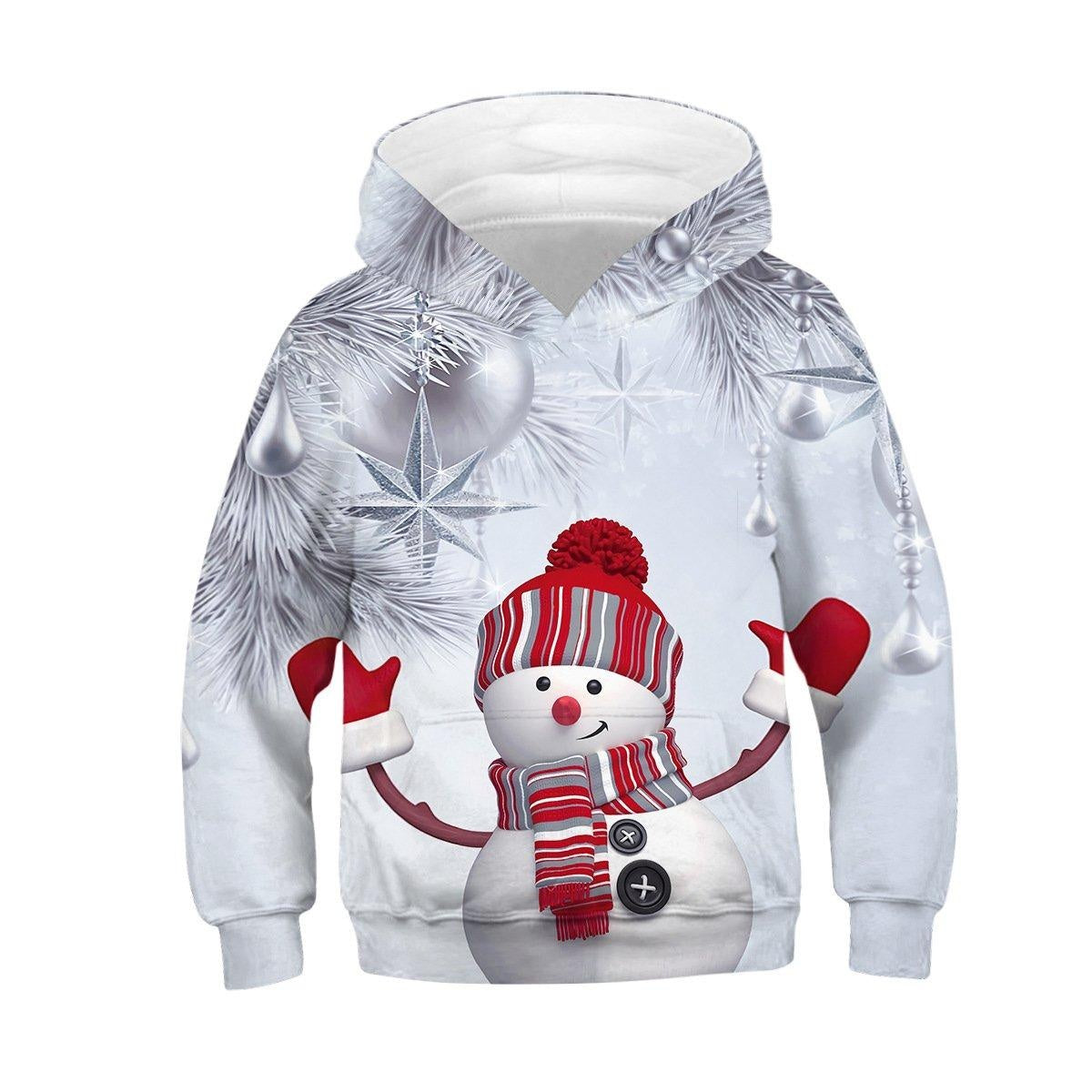 Kids Boys Girls Christmas Snowman Digital Print Long-sleeved Autumn Hoodie