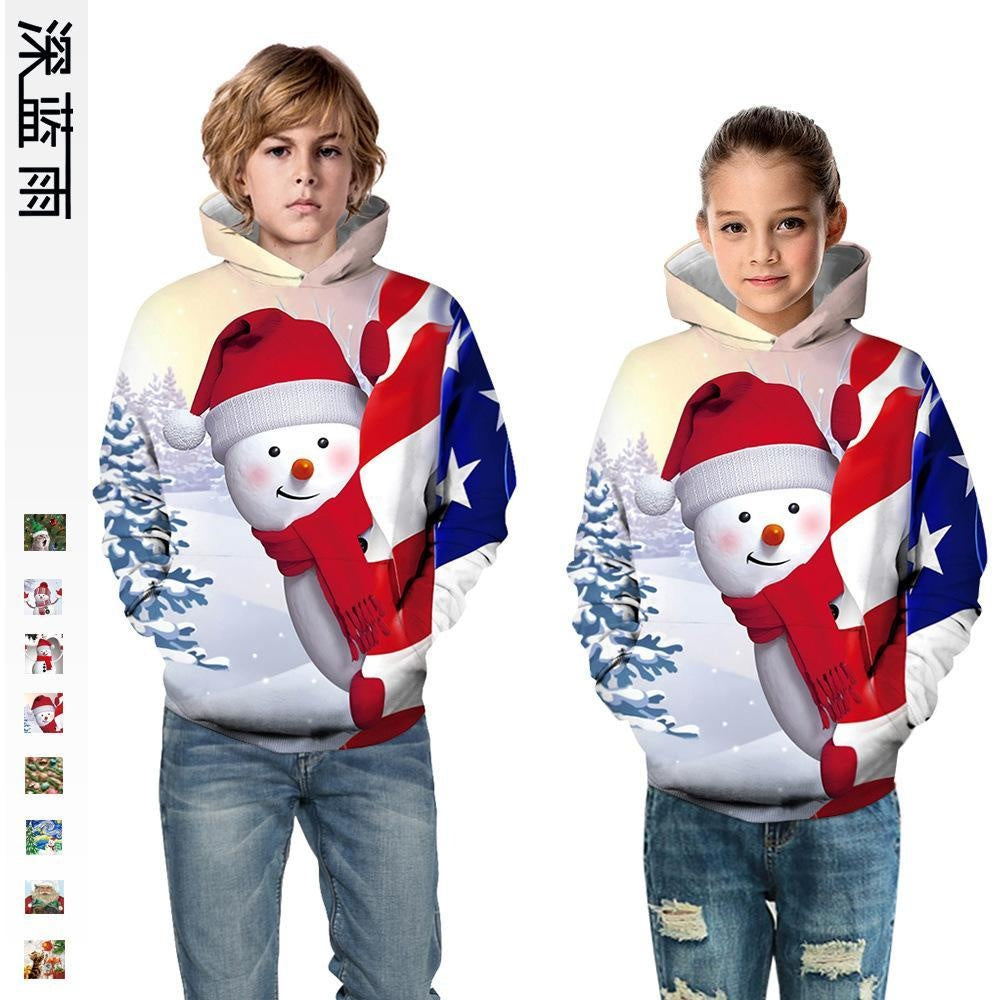 Kids Boys Girls Christmas Snowman Digital Print Long-sleeved Autumn Hoodie