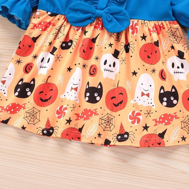 Kids Girl Halloween Long Sleeve A-line Solid Print Dress For 2-7 Years