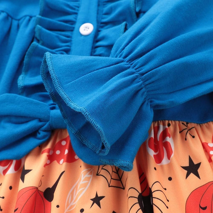 Kids Girl Halloween Long Sleeve A-line Solid Print Dress For 2-7 Years