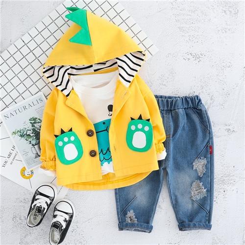 Baby Kids Boys Tracksuits Sport Suit Casual Cartoon Tops+ Bottoms 3Pcs - MomyMall Yellow / 9-12 Months