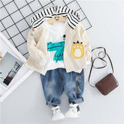 Baby Kids Boys Tracksuits Sport Suit Casual Cartoon Tops+ Bottoms 3Pcs - MomyMall Beige / 9-12 Months