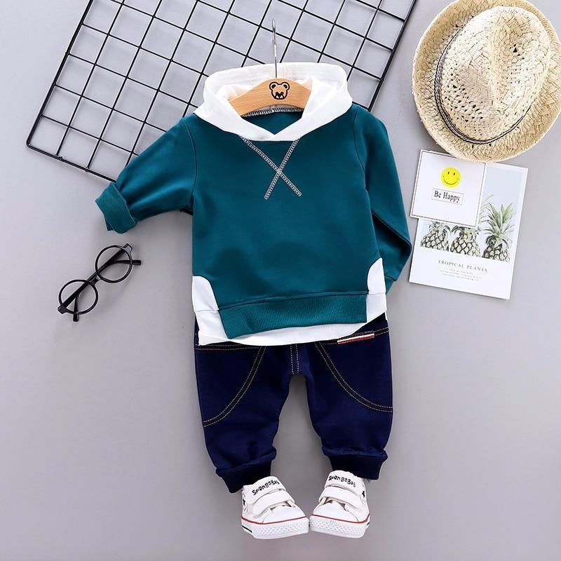 Boys Girls Sets Leisure Letter Cotton Hooded Set 2Pcs - MomyMall Green / 9-12 Months