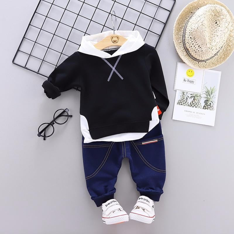 Boys Girls Sets Leisure Letter Cotton Hooded Set 2Pcs - MomyMall Black / 9-12 Months