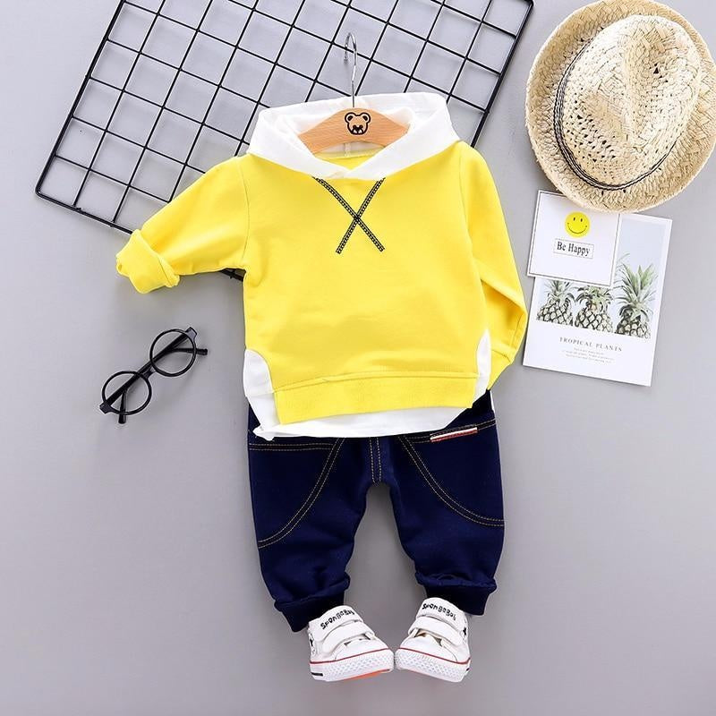 Boys Girls Sets Leisure Letter Cotton Hooded Set 2Pcs - MomyMall Yellow / 9-12 Months