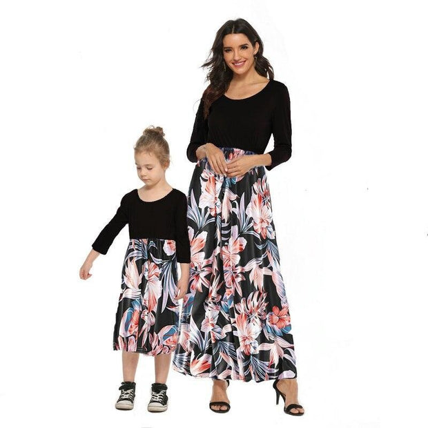 Autumn Family Matching Mom and Daughter Long Sleeve Long Dress - MomyMall