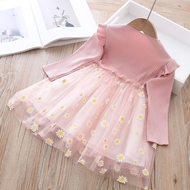 Girls Autumn Veil Printed Baby Wear Princess Dress - MomyMall