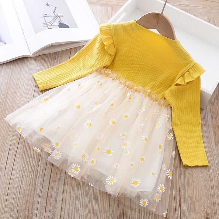 Girls Autumn Veil Printed Baby Wear Princess Dress - MomyMall
