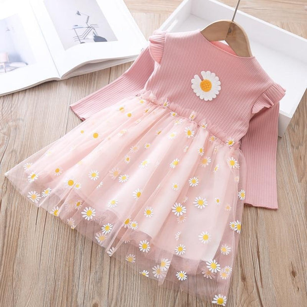 Girls Autumn Veil Printed Baby Wear Princess Dress - MomyMall Pink / 0-6 Months