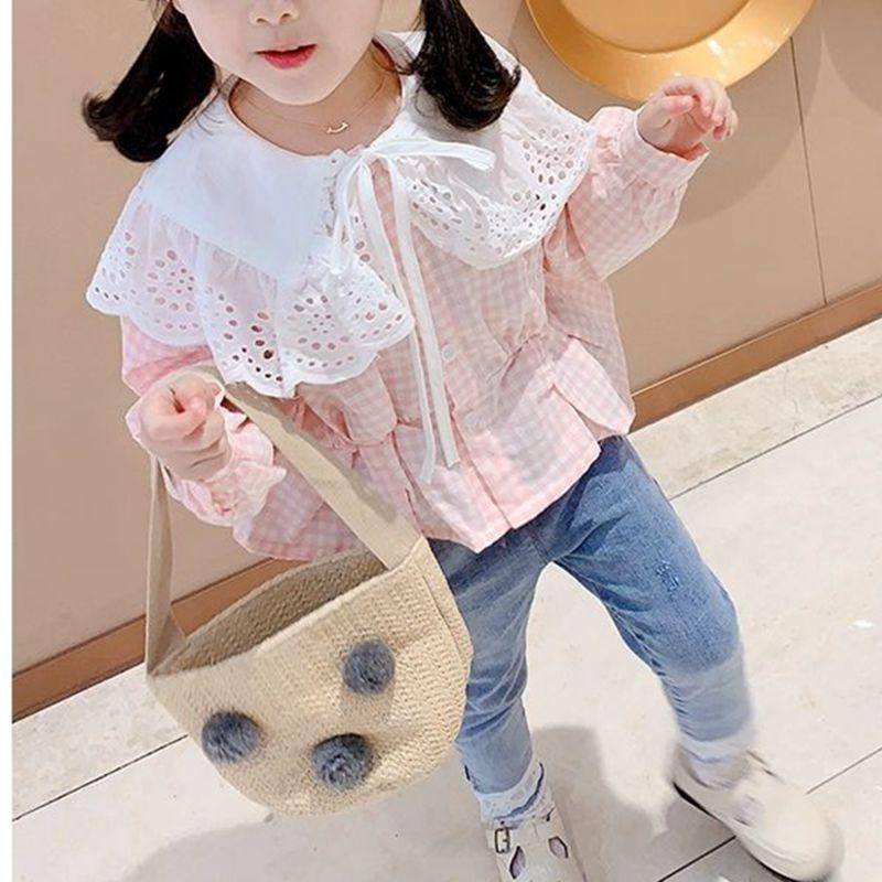 Autumn Girls Fashion Long Sleeve Plaid Cotton Blouses - MomyMall