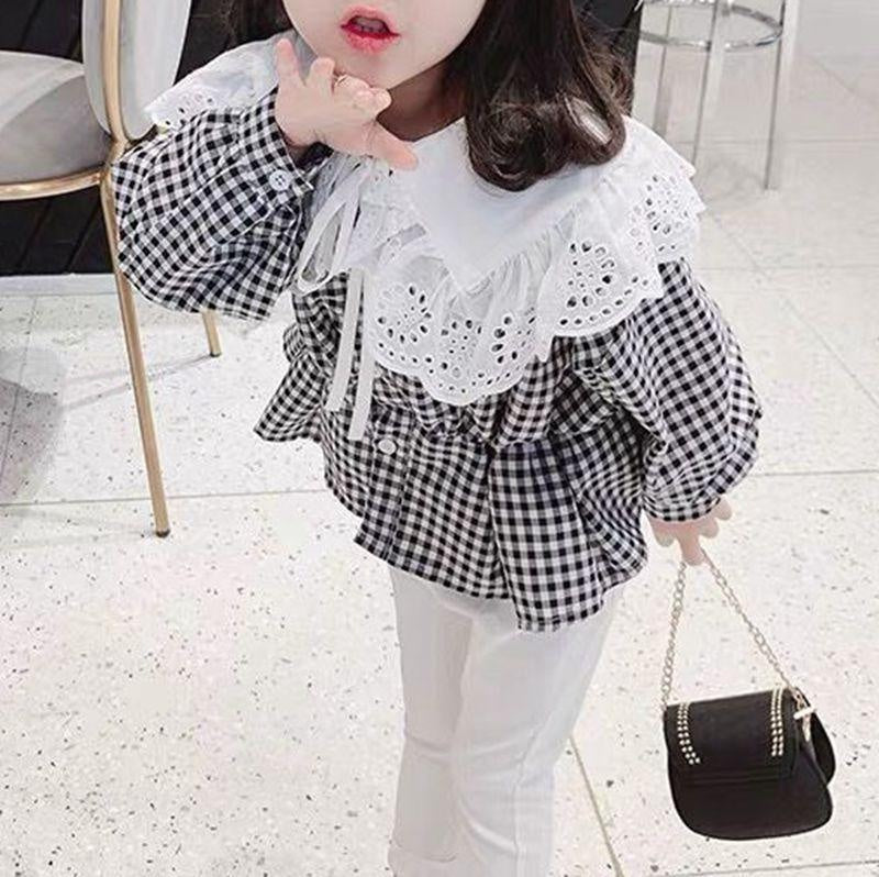 Autumn Girls Fashion Long Sleeve Plaid Cotton Blouses - MomyMall