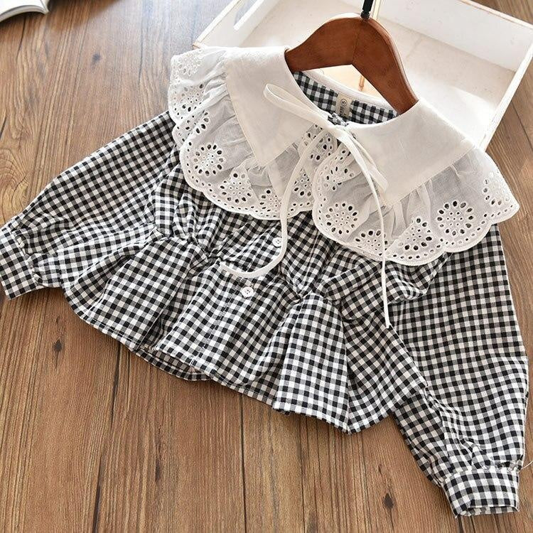 Autumn Girls Fashion Long Sleeve Plaid Cotton Blouses - MomyMall