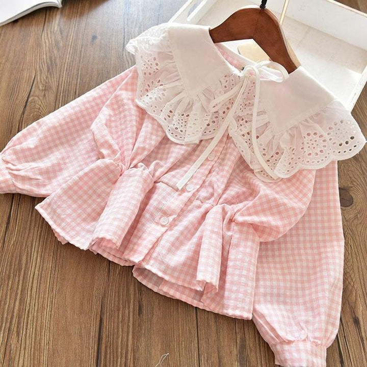 Autumn Girls Fashion Long Sleeve Plaid Cotton Blouses - MomyMall Pink / 2-3 Years