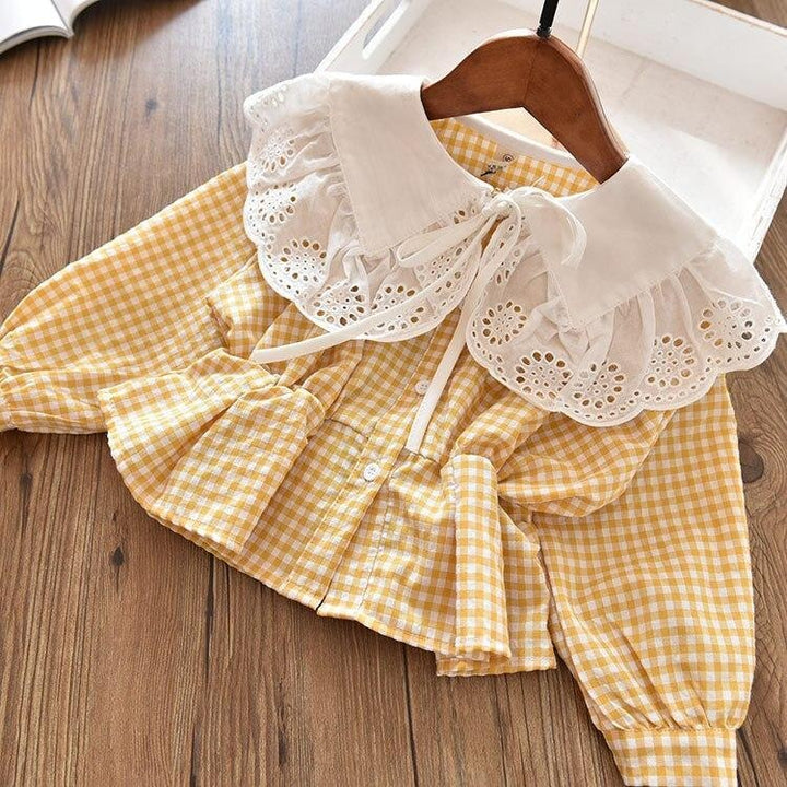 Autumn Girls Fashion Long Sleeve Plaid Cotton Blouses - MomyMall Yellow / 2-3 Years