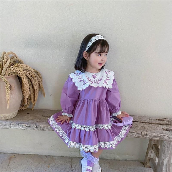 New Arrival Girls Long Sleeve Floral Collar Lolita Dresses - MomyMall Purple / 12-18 Months