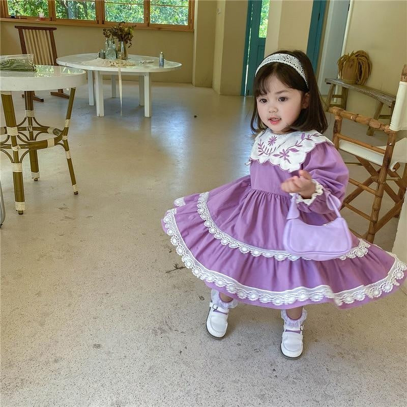 New Arrival Girls Long Sleeve Floral Collar Lolita Dresses - MomyMall