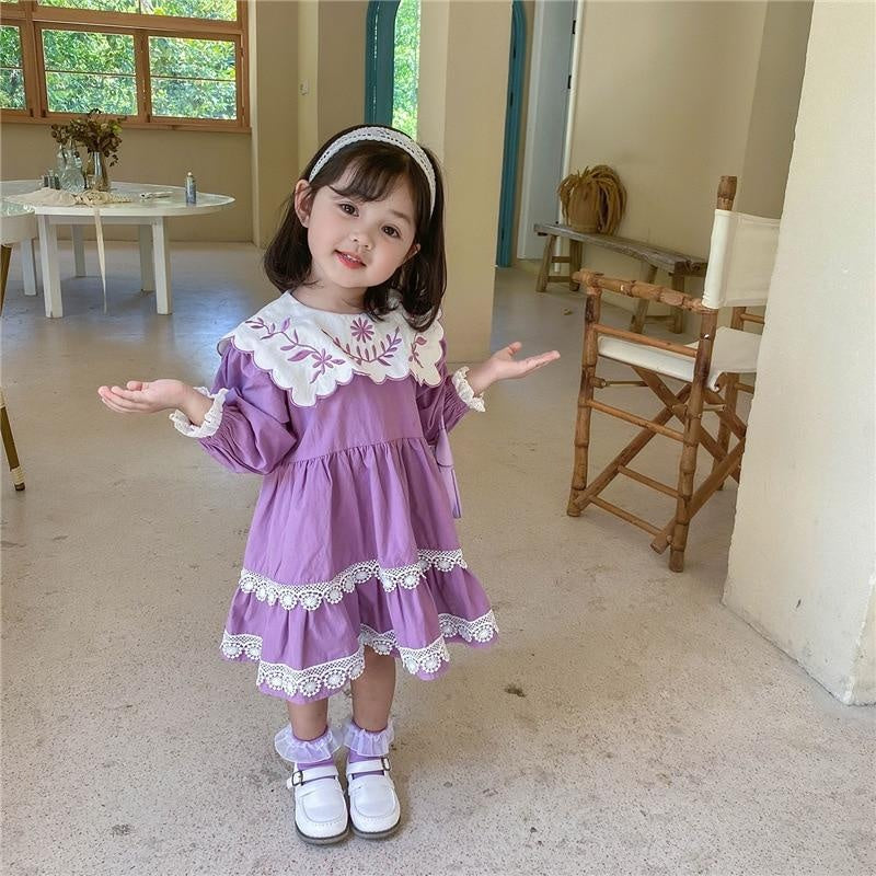 New Arrival Girls Long Sleeve Floral Collar Lolita Dresses - MomyMall