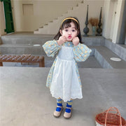 Girls Long Sleeve Floral Lolita Dress Cotton Dress with Apron 2 Pcs - MomyMall