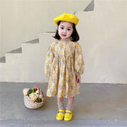 Girls Long Sleeve Floral Lolita Dress Cotton Dress with Apron 2 Pcs - MomyMall