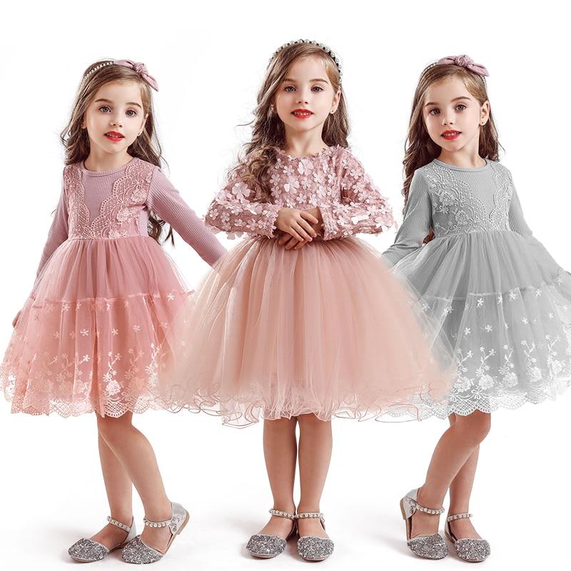 Autumn Winter Girls Princess Flower Ball Gown Party Dresses - MomyMall