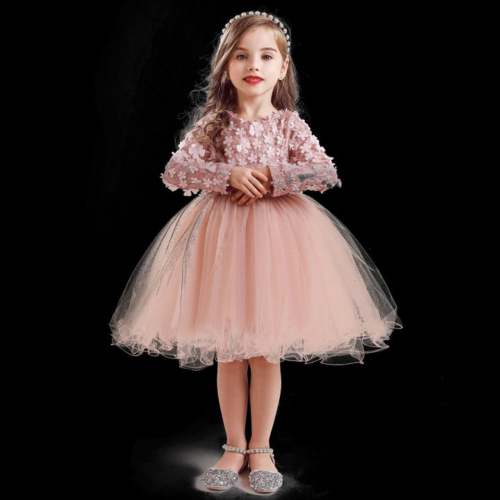 Autumn Winter Girls Princess Flower Ball Gown Party Dresses - MomyMall Flower Dress 1 / 2-3 Years