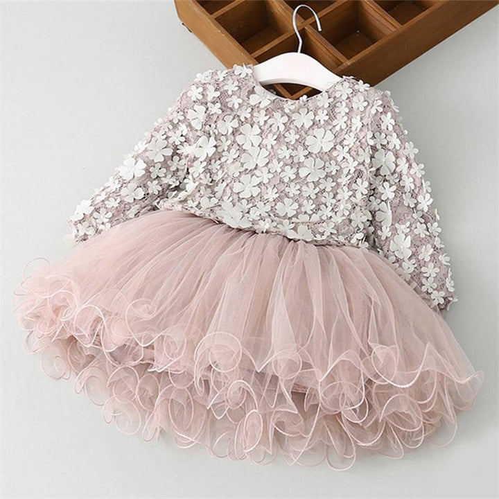 Autumn Winter Girls Princess Flower Ball Gown Party Dresses - MomyMall