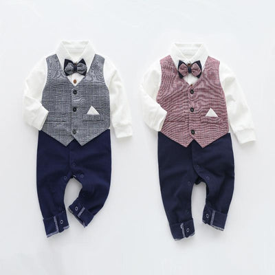 Autumnn Boy Gentleman Romper Cotton Jumpsuit Baptism Clothes - MomyMall