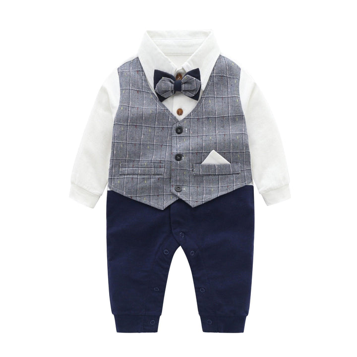 Autumnn Boy Gentleman Romper Cotton Jumpsuit Baptism Clothes - MomyMall Gray / 0-3 Months