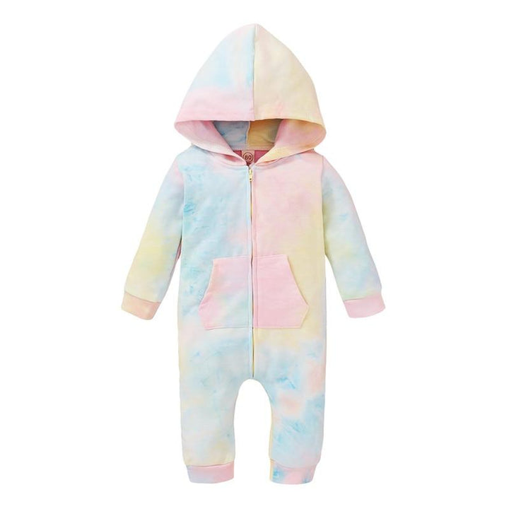 Infant Baby Kid Tie Dyeing Long Sleeve Hooded Zipper Romper - MomyMall Beige / 0-6M