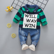 Boys Autumn Striped Long Sleeve Top + Bottoms 2 Pcs Suit 1-4 Years