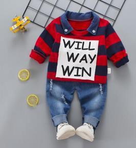 Boys Autumn Striped Long Sleeve Top + Bottoms 2 Pcs Suit 1-4 Years